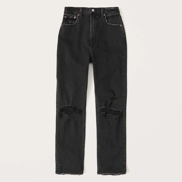 Abercrombie & Fitch Denim - Abercrombie Ultra High Rise Ankle Straight Jeans in Ripped Black 26 Short